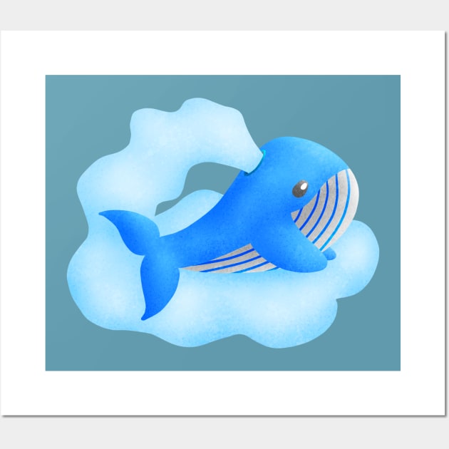 Blue whale blowing cloud.Flying with cloud. Wall Art by CleanRain3675